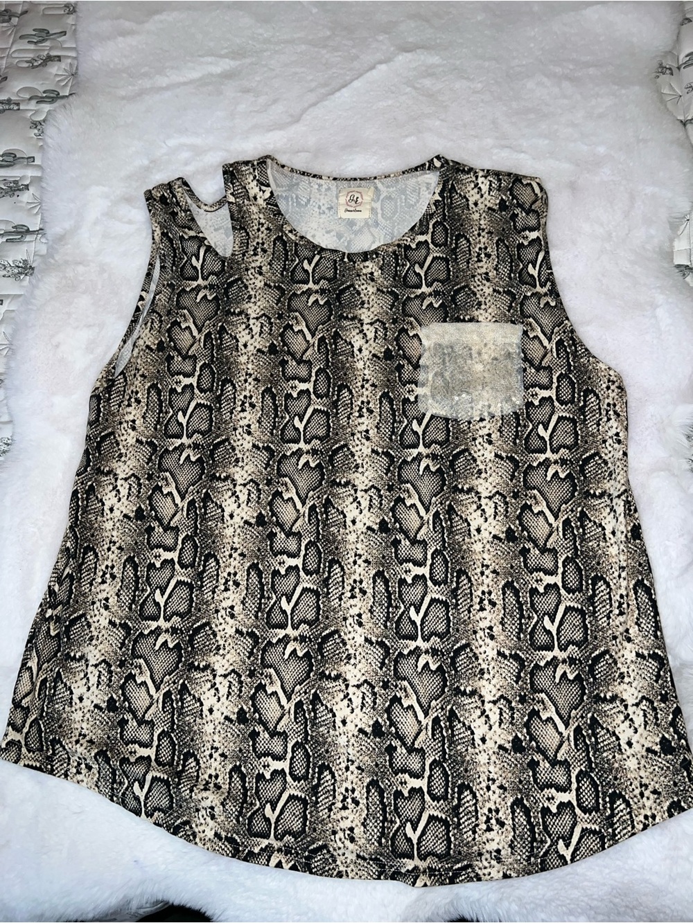 Snake-Print Sleeveless Tank Top with Pocket - Neutral